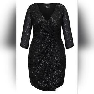 Glamorous Black Sequin Wrap Dress - Size XL (Plus Size 22) - NEW with Tags!